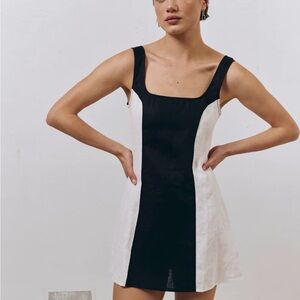 Olivaceous Linen Black and White Mini Dress Size Medium EUC